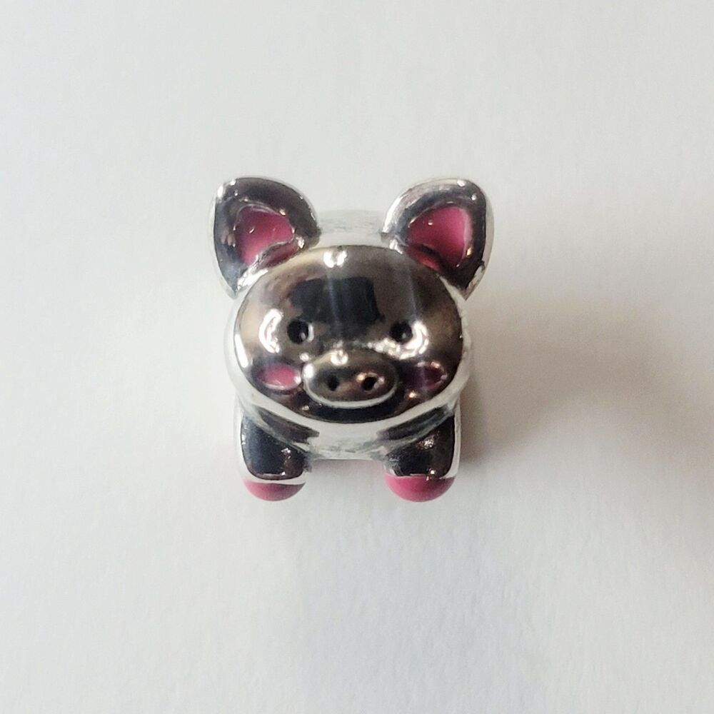 NWT For Pandora Charm Bracelet Piglet Piggy Bank Pig Slider Charm Silver Pink - Picture 2 of 5